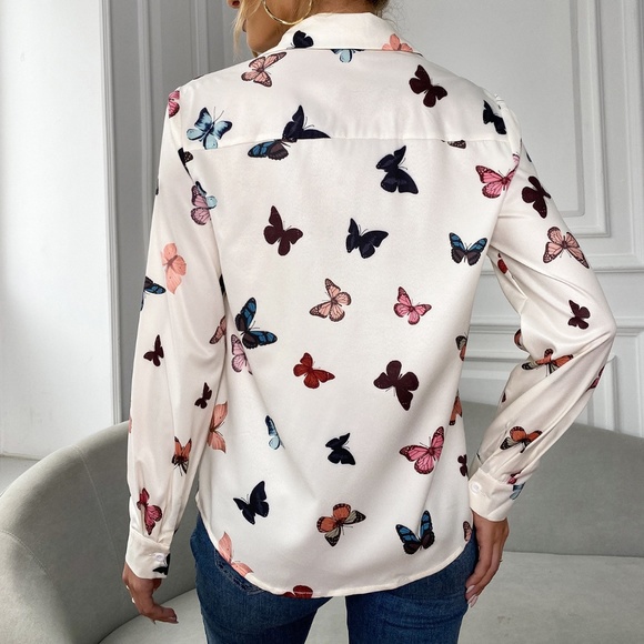 021 Boho Butterfly Print Button down Top Work Office - Picture 6 of 8